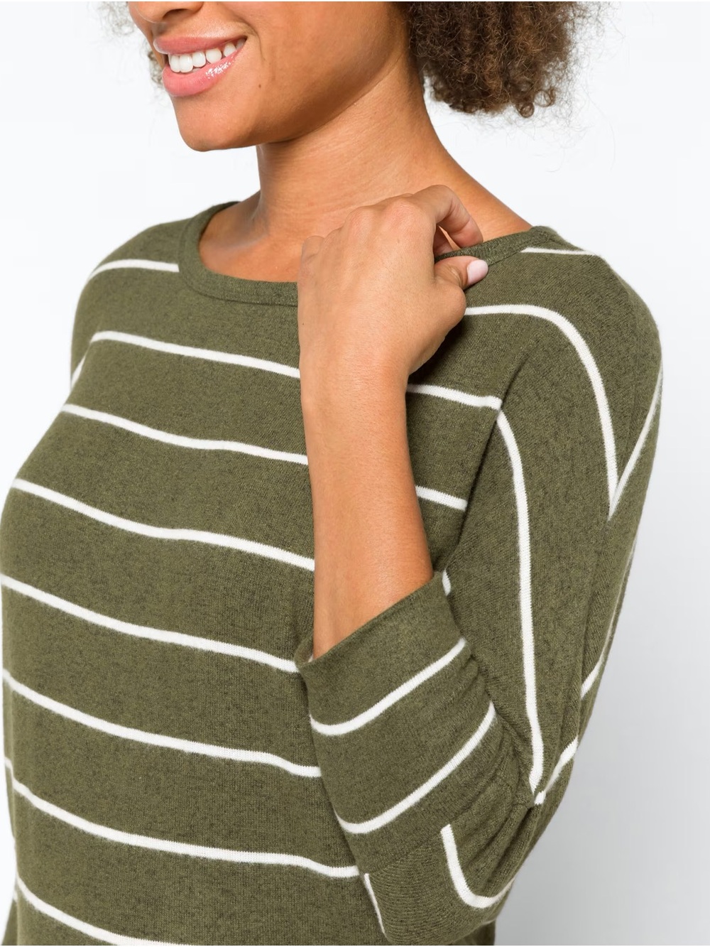 41 Hawthorn Corinna Brushed Dolman Knit Top Olive Green Ivory Stripe Sz M Cozy - Picture 3 of 11